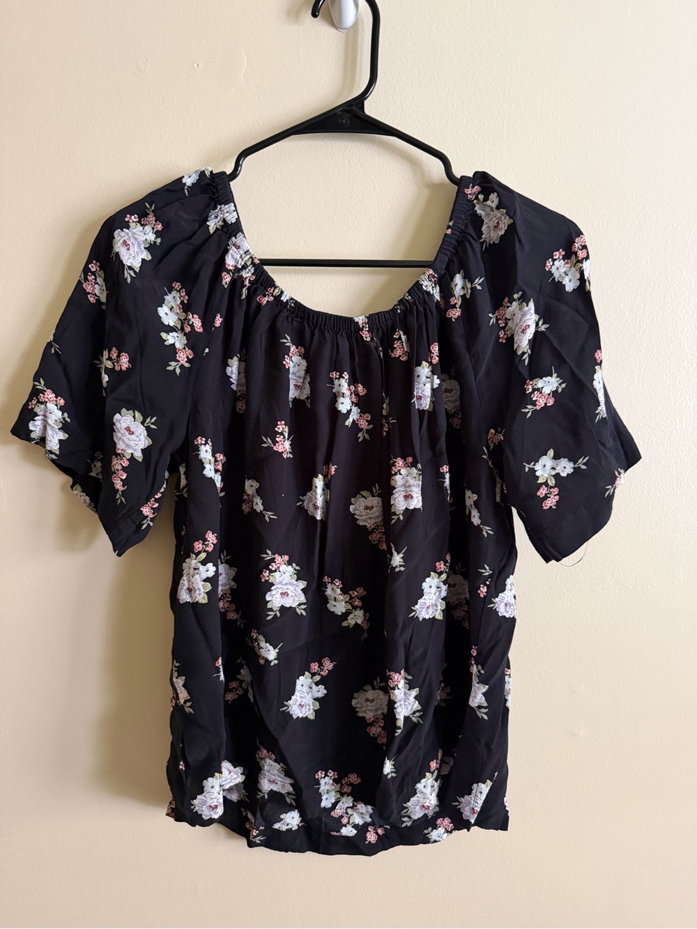 LOFT Black Floral Peasant Blouse